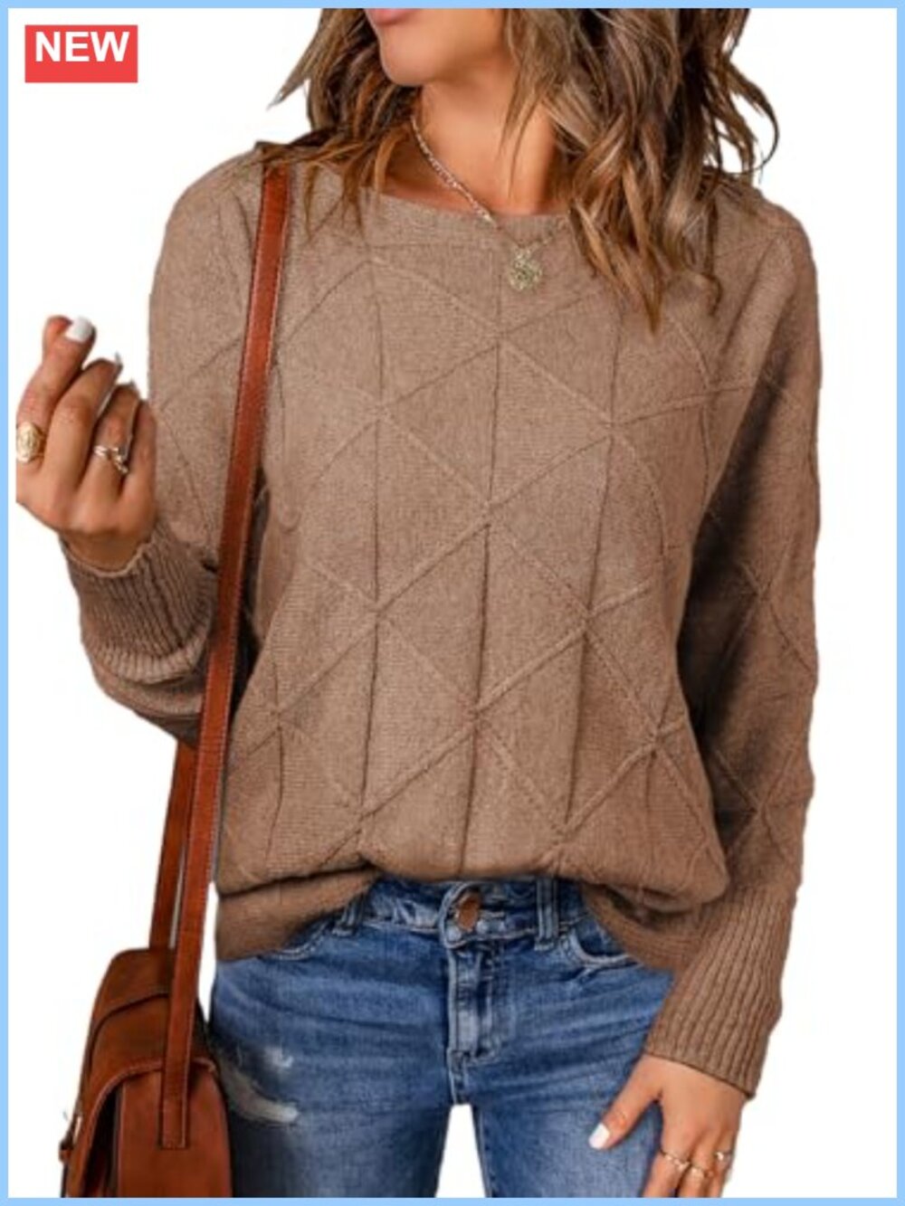 Womens Crewneck Batwing Sleeve Pullover Sweater Soft Knit